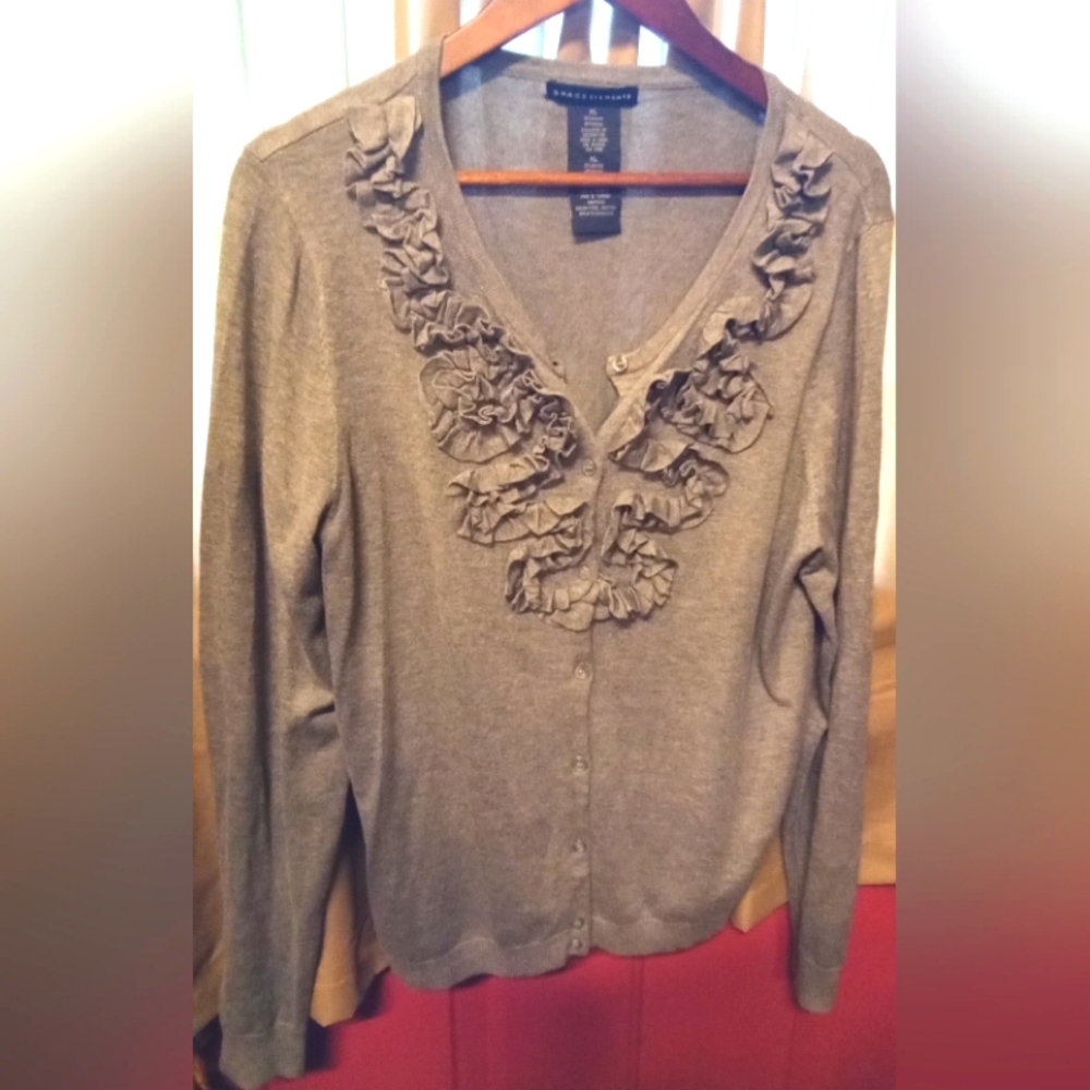 Grace Elements Gray Ruffled Cardigan - image 1